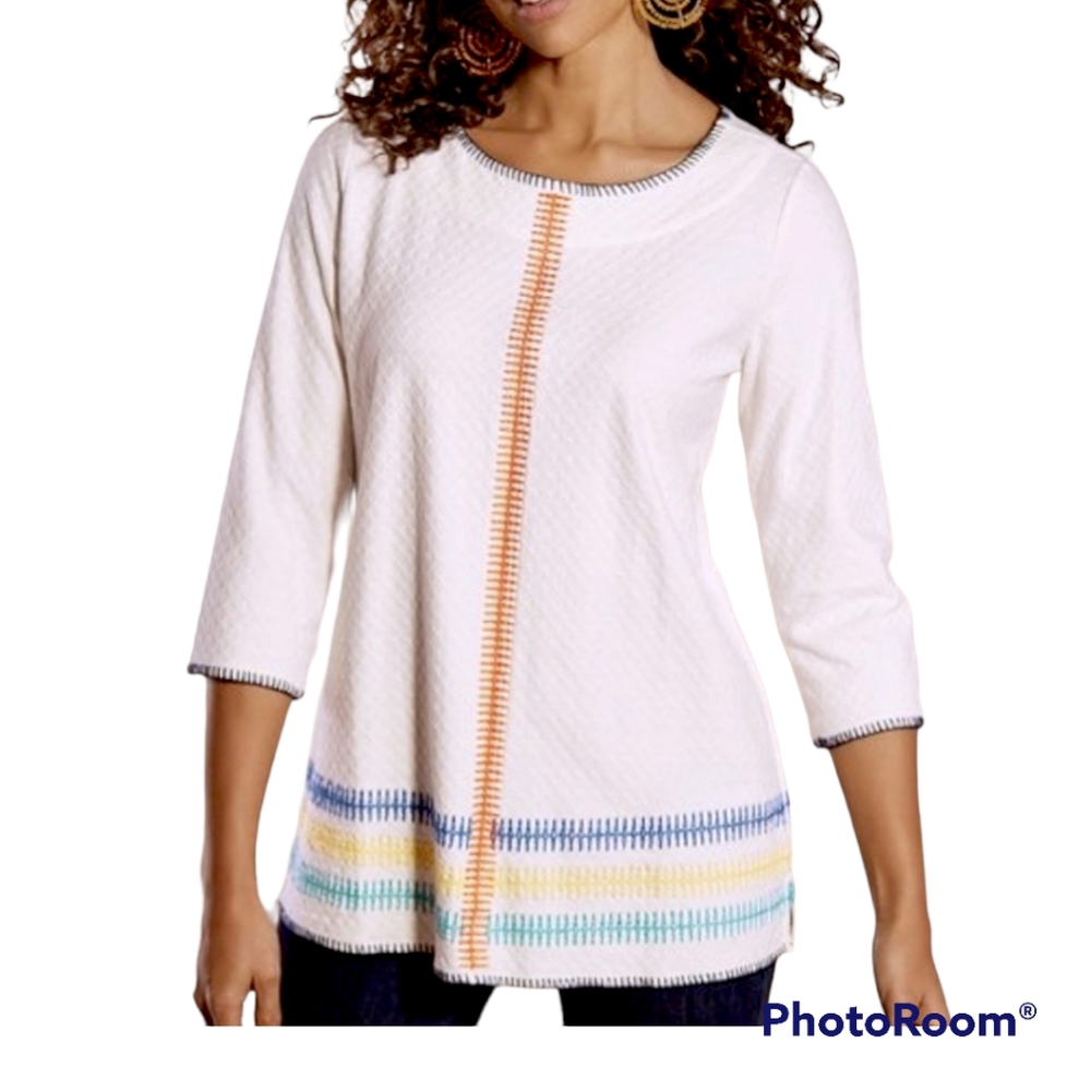 Soft Surroundings Whipstitch Tunic Top Womens White Size M